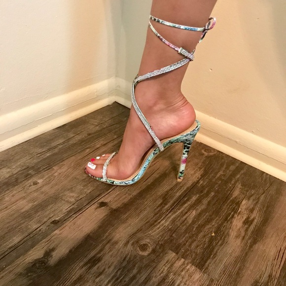 Snake Print Rhinestone Embellished Sandal - Picture 5 of 5